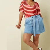 short marnie king louie 09760 marnie shorts festa light denim blue tint short en jean clair d'été avec ceinture à nooeud