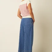 Jupe culotte melody king louie 10075 melody sailor culotte stone denim pantalon jean 3/4 large style jupe culotte avec 2 rangées 2 gros boutons sur le devant