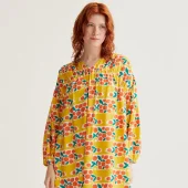 robe agrumes compania fantastica 11000 robe courte d'été avec manche longue fond jaune avec orange agrumes en motifs