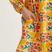 robe agrumes compania fantastica 11000 robe courte d'été avec manche longue fond jaune avec orange agrumes en motifs