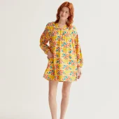 robe agrumes compania fantastica 11000 robe courte d'été avec manche longue fond jaune avec orange agrumes en motifs