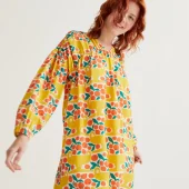 robe agrumes compania fantastica 11000 robe courte d'été avec manche longue fond jaune avec orange agrumes en motifs