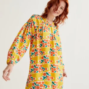 robe agrumes compania fantastica 11000 robe courte d'été avec manche longue fond jaune avec orange agrumes en motifs