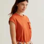 Tee shirt compania fantastica t shirt d 'été uni marron avec poche sur le devant en frou frou tee shirt basique