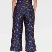 pantalon jacquard compania fantastica pantalon pour ceremonie brillant bleu foncé avec petites fleurs brodé orange. pantalon 7/8 11323