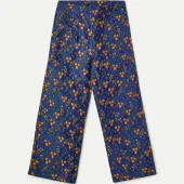 pantalon jacquard compania fantastica pantalon pour ceremonie brillant bleu foncé avec petites fleurs brodé orange. pantalon 7/8 11323