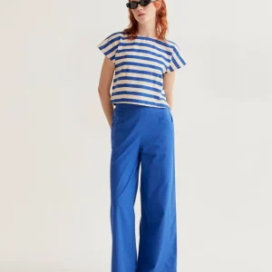 pantalon bleu compania fantastica 43007 pantalon souple large d été bleu 2 poches