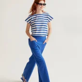 pantalon bleu compania fantastica 43007 pantalon souple large d été bleu 2 poches
