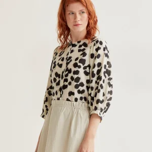 chemise dalmatien compania fantastica 43020 chemise courte à boutons manche 3/4 fond beige et tache noir
