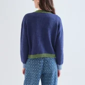gilet bicolore compania fantastica. gilet manche longue bleu marine et vert foncé 63c/10215