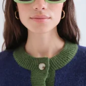 gilet bicolore compania fantastica. gilet manche longue bleu marine et vert foncé 63c/10215