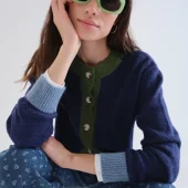 gilet bicolore compania fantastica. gilet manche longue bleu marine et vert foncé 63c/10215