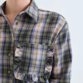Chemise à carreaux compania fantastica. chemise d 'hiver manche longue à carreaux en coton . poche original couleur beige bleu vert 63c/11105