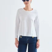 t shirt compania fantastica tee shirt d'hiver manche longue uni blanc. 100% coton inscription CF col rond 63c/11027