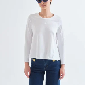 t shirt compania fantastica tee shirt d'hiver manche longue uni blanc. 100% coton inscription CF col rond 63c/11027