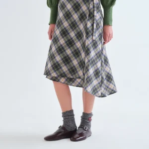 Jupe à carreaux compania fantastica jupe d hiver portefeuille à carreaux vert bleu beige mi longue midi en coton