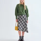Jupe à carreaux compania fantastica jupe d hiver portefeuille à carreaux vert bleu beige mi longue midi en coton
