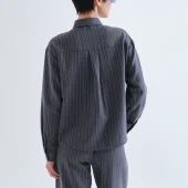 Chemise grise compania fantastica chemise longue à boutons col en v manche longue haut gris à fine rayures beige 63c/11096