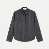 Chemise grise compania fantastica chemise longue à boutons col en v manche longue haut gris à fine rayures beige 63c/11096