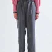 pantalon gris - Compania Fantastica pantalon d hiver large gris avec fines rayures beige taille élastique 63c/11098