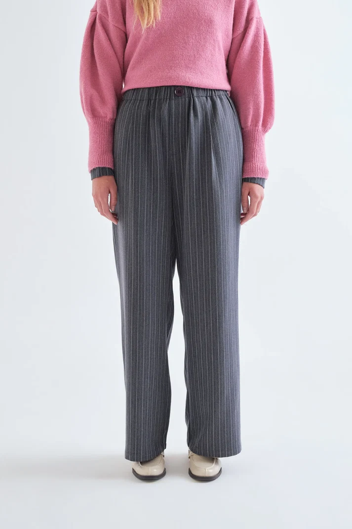 63C11098_01 pantalon gris - Compania Fantastica pantalon d hiver large gris avec fines rayures beige taille élastique 63c/11098 pantalon gris - Compania Fantastica pantalon d hiver large gris avec fines rayures beige taille élastique 63c/11098