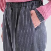 pantalon gris - Compania Fantastica pantalon d hiver large gris avec fines rayures beige taille élastique 63c/11098