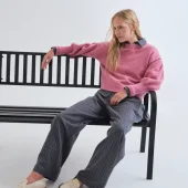pantalon gris - Compania Fantastica pantalon d hiver large gris avec fines rayures beige taille élastique 63c/11098