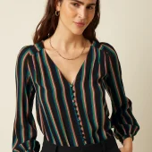 blouse erin king louie erin blouse harley stripe 10687 blouse chmise haut à manches longues avec boutons sur le devant rayures bleu vert rose rouge sur fond noir
