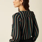 blouse erin king louie erin blouse harley stripe 10687 blouse chmise haut à manches longues avec boutons sur le devant rayures bleu vert rose rouge sur fond noir