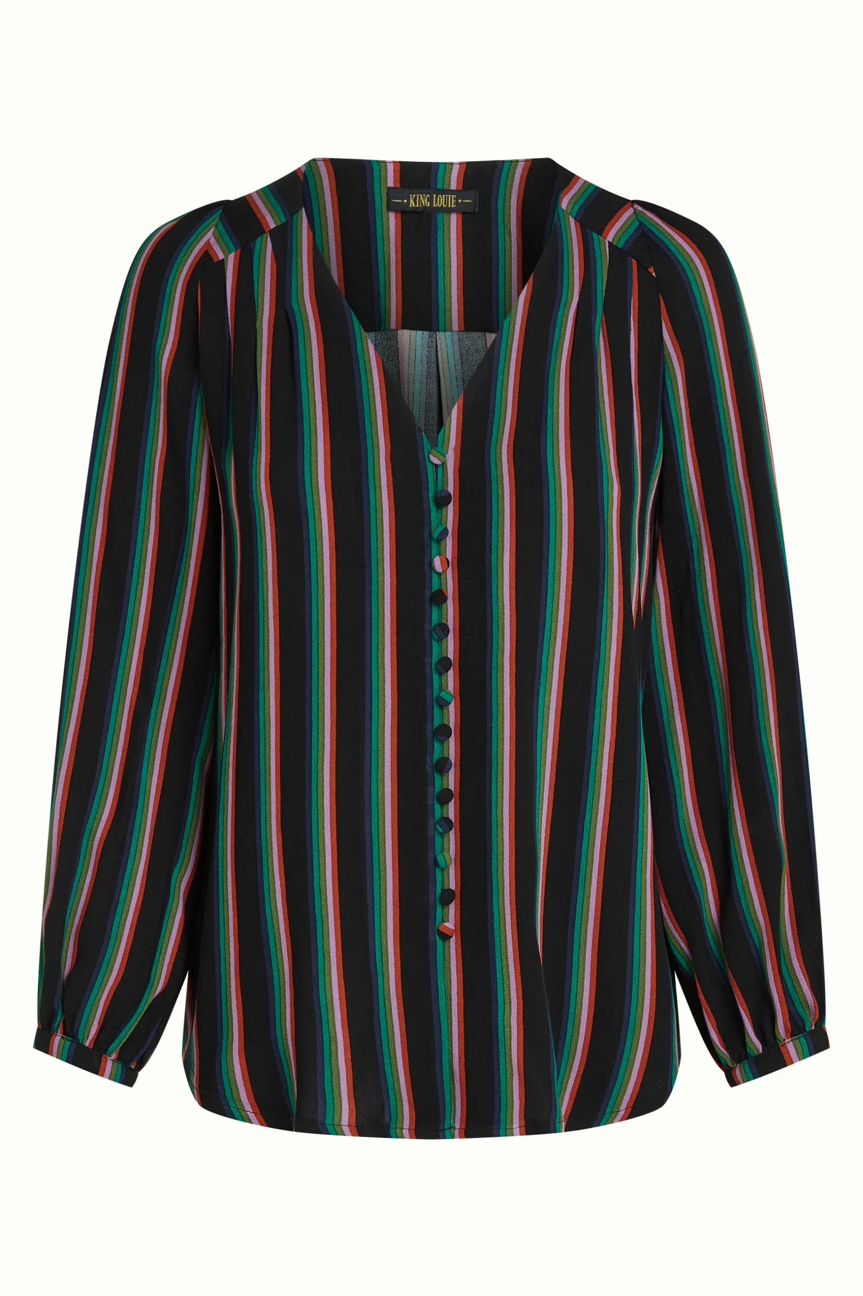 10687001_5 blouse erin king louie erin blouse harley stripe 10687 blouse chmise haut à manches longues avec boutons sur le devant rayures bleu vert rose rouge sur fond noir blouse erin king louie erin blouse harley stripe 10687 blouse chmise haut à manches longues avec boutons sur le devant rayures bleu vert rose rouge sur fond noir