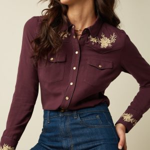 Chemise western contryking louie western blouse rosetta embroidery porto red 10830 chemise western bordeaux. brodé beige sur le col les manches et en haut du dos