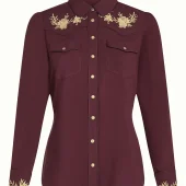 Chemise western king louie western blouse rosetta embroidery porto red 10830 chemise western country bordeaux. brodé beige sur le col les manches et en haut du dos