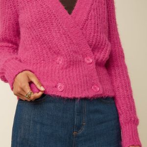 cardigan fiora king louie fiora cardi hollow color non pink 10881 gilet pull rose flash manche longue avecc 4 boutons sur le devant