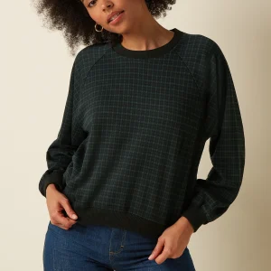 sweat bibi king louie bibi sweater reyna check 10918 sweat sportsweart motif carreau vert et bleu sur fond noir col rond