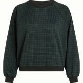 sweat bibi king louie bibi sweater reyna check 10918 sweat sportsweart motif carreau vert et bleu sur fond noir col rond