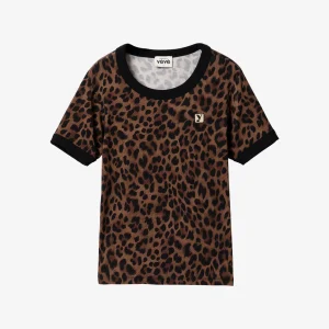 t shirt "outline" mademoiselle yéyé 62218b t shirt à manche courte col rond imprimé leopard logo melle yéyé