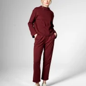 haut sportswear mademoiselle yéyé haut bordeaux prune lie de vin manche longue evasée col haut uni mod shift top 62227