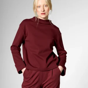haut sportswear mademoiselle yéyé haut bordeaux prune lie de vin manche longue evasée col haut uni mod shift top 62227
