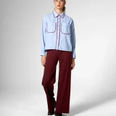 chemise edge infusion mademoiselle yéyé chemise bleu rayé blanche avec galon bordeaux 2 poches edge infusion blouse blouse 62253
