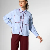 chemise edge infusion mademoiselle yéyé chemise bleu rayé blanche avec galon bordeaux 2 poches edge infusion blouse blouse 62253