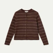 gilet marron compania fantastica 63c/10219 cardigan marron con floras bordadas gilet tout doux pres du corps marron avec petites fleurs alignés en ligne horizontale