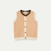gilet compania fantastica cardigan punto bicolor marron y rosa cardigan sans manche rayé jaune et beige col rond marron bouton bois marron 63c/10241