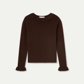 pull marron compania fantastica fin pres du corps marron col et manche à volants 63c/ 10302