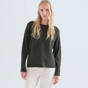 Pull compania fantastica pull vert kaki manche longue col rond 63c/10401 jersey punto rayas verde olivia