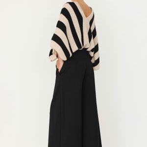 pantalon jupe culotte longue effet asiatique moderne noir avec pan sur le devant wtr0063802n