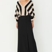 pantalon jupe culotte longue effet asiatique moderne noir avec pan sur le devant wtr0063802n