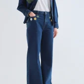 jean euphonia compania fantastica jean bleu femme avec vers les poches de devant 3 fleurs brodées 63c/47004