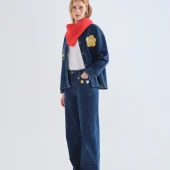 jean euphonia compania fantastica jean bleu femme avec vers les poches de devant 3 fleurs brodées 63c/47004