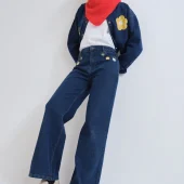 jean euphonia compania fantastica jean bleu femme avec vers les poches de devant 3 fleurs brodées 63c/47004