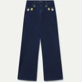 jean euphonia compania fantastica jean bleu femme avec vers les poches de devant 3 fleurs brodées 63c/47004